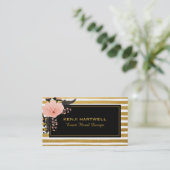 水彩ピンクフラワー&金ゴールドストライププロフェッショナル 名刺 (スタンド正面)