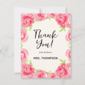 水彩ピンクフローラありがとう サンキューカード (正面)