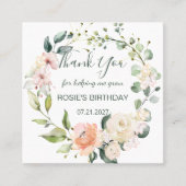 水彩ピンクフローラありがとう スクエア名刺 (正面)