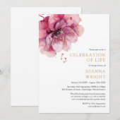 水彩ピンクフローラお祝いの生活葬式 招待状 (正面/裏面)