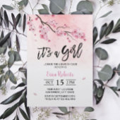 水彩ピンクフローラさくらんぼ花ベビーシャワー 招待状