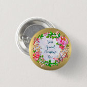 水彩ピンクフローラと蝶春スロー 缶バッジ (正面&裏面)