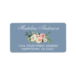 水彩ピンクフローラほこりっぽいブルー差出人住所 ラベル