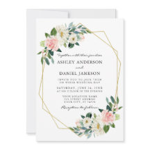 水彩ピンクフローラエレガント金ゴールドフレームネオミント