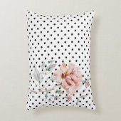 水彩ピンクフローラオン黒水玉模様 アクセントクッション (正面(垂直))