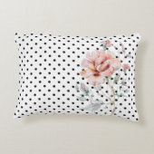 水彩ピンクフローラオン黒水玉模様 アクセントクッション (裏面)