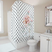水彩ピンクフローラオン黒水玉模様 シャワーカーテン (インサイチュ)