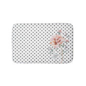 水彩ピンクフローラオン黒水玉模様 バスマット (正面)