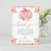 水彩ピンクフローラカボチャ秋の結婚式 サンキューカード (スタンド正面)