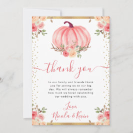 水彩ピンクフローラカボチャ秋の結婚式 サンキューカード