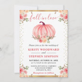 水彩ピンクフローラカボチャ秋の結婚式 招待状 (正面)