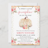 水彩ピンクフローラカボチャ秋ベビーシャワー 招待状 (正面)