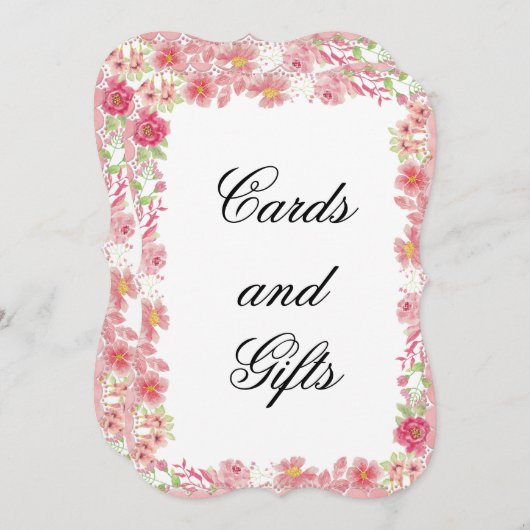 水彩ピンクフローラカード&ギフトサイン (正面/裏面)