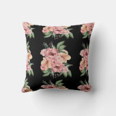 水彩ピンクフローラガーデン黒枕 クッション (裏面)