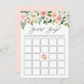 水彩ピンクフローラガーランドブライダルシャワービンゴ エンクロージャーカード (正面/裏面)