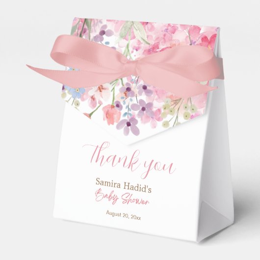 水彩ピンクフローラガールベビーシャワーありがとう フェイバーボックス (正面サイド)