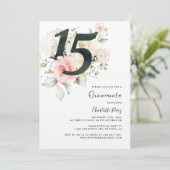 水彩ピンクフローラキンセアニェラ15誕生日 招待状 (スタンド正面)