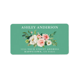 水彩ピンクフローラグリーンリーネオミントアドレス ラベル