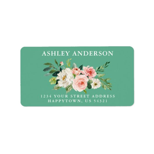 水彩ピンクフローラグリーンリーネオミントアドレス ラベル (正面)