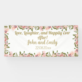 水彩ピンクフローラグリーン&金ゴールド結婚ズ 横断幕