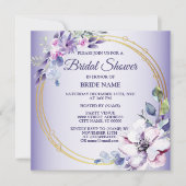 水彩ピンクフローラゴールデンパープルブライダルシャワー 招待状 (正面)