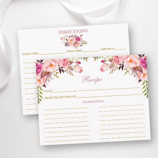 水彩ピンクフローラシャワーレシピカード金ゴールド アドバイスカード