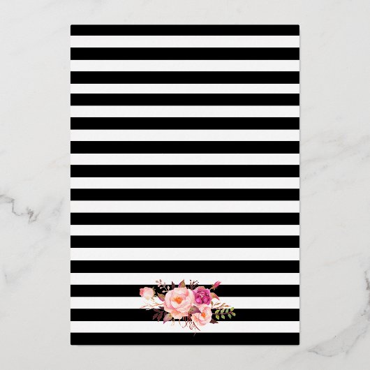  水彩ピンクフローラストライプの結婚の金ゴールド 箔招待状 (裏面)