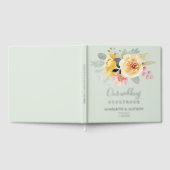 水彩ピンクフローラス結婚クリプト銀 ゲストブック (全面)