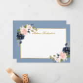 水彩ピンクフローラダスティブルー – サイズを選択 – ノートカード (正面/裏面インサイチュ)