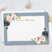 水彩ピンクフローラダスティブルー – サイズを選択 – ノートカード