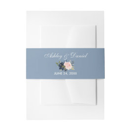 水彩ピンクフローラダスティブルー 招待状ベリーバンド