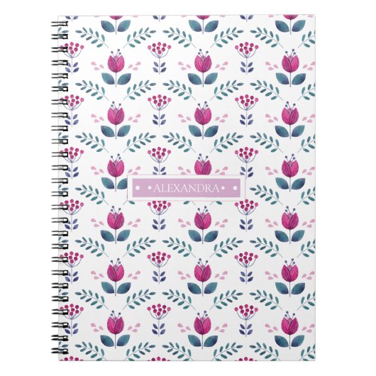 水彩ピンクフローラデザイン ノートブック (正面)