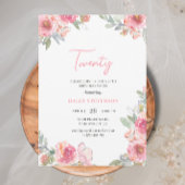 水彩ピンクフローラトゥーボホシック誕生日 招待状