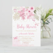 水彩ピンクフローラバタフライガールベビーシャワー 招待状 (スタンド正面)