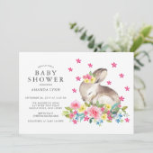 水彩ピンクフローラバニーベビーガールシャワー 招待状 (スタンド正面)