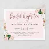 水彩ピンクフローラバラ金ゴールドブライダルハイティー インビテーションポストカード (正面)