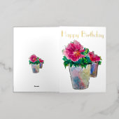 水彩ピンクフローラフェミニン誕生日 箔グリーティングカード (外側レイダウン)