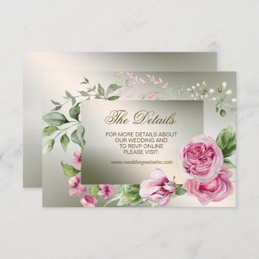 水彩ピンクフローラフレーム光沢のあるブロンズパーティー エンクロージャーカード (正面/裏面)