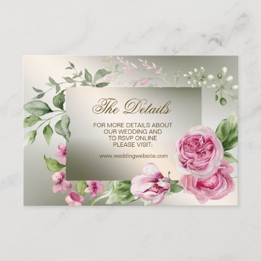 水彩ピンクフローラフレーム光沢のあるブロンズパーティー エンクロージャーカード (正面)