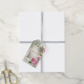 水彩ピンクフローラフレーム光沢のあるブロンズパーティー ギフトタグ (より糸付き)