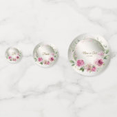 水彩ピンクフローラフレーム光沢のあるブロンズパーティー コンフェッティ (正面)