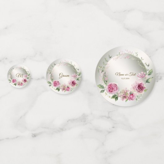 水彩ピンクフローラフレーム光沢のあるブロンズパーティー コンフェッティ (裏面)