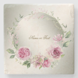 水彩ピンクフローラフレーム光沢のあるブロンズパーティー ストーンコースター