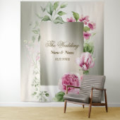 水彩ピンクフローラフレーム光沢のあるブロンズパーティー タペストリー (インサイチュ)