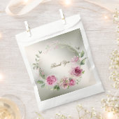 水彩ピンクフローラフレーム光沢のあるブロンズパーティー フェイバーバッグ (クリップ留めされた状態)