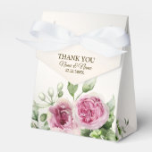 水彩ピンクフローラフレーム光沢のあるブロンズパーティー フェイバーボックス (正面サイド)