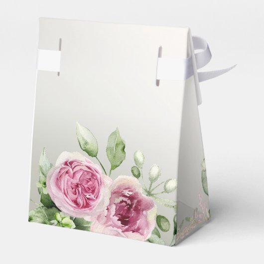 水彩ピンクフローラフレーム光沢のあるブロンズパーティー フェイバーボックス (裏面サイド)