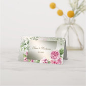 水彩ピンクフローラフレーム光沢のあるブロンズパーティー プレイスカード (裏面)