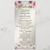 水彩ピンクフローラフレーム光沢のあるブロンズパーティー プログラム (正面)