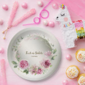 水彩ピンクフローラフレーム光沢のあるブロンズパーティー ペーパープレート (パーティー)